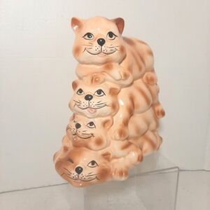 Stacked Cat Ceramic Figurine - Tan Piggy Bank Made in Ontario by Berca